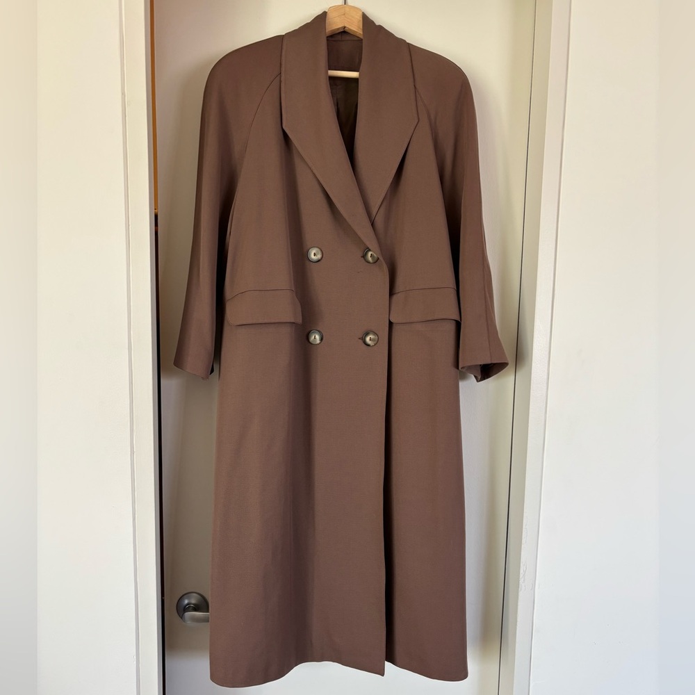 Vintage light weight pure wool Double-Breasted oversized Brown Trench Coat 1970s